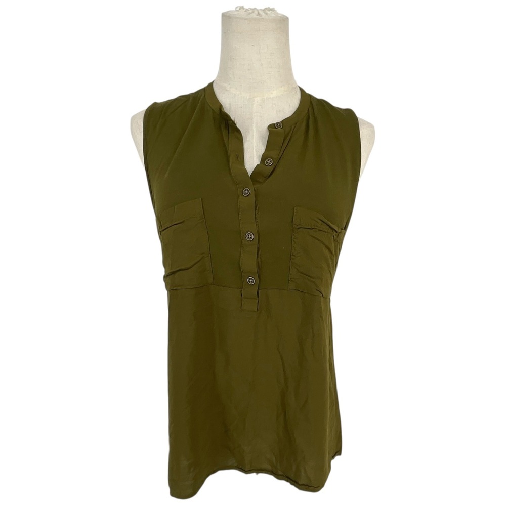 Lauren Ralph Lauren Olive Green Sleeveless Button Up Utility Pocket Blouse Top L